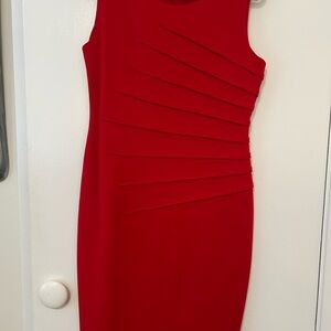 Calvin Klein Red Sleeveless Pleated Sheath knee length Dress